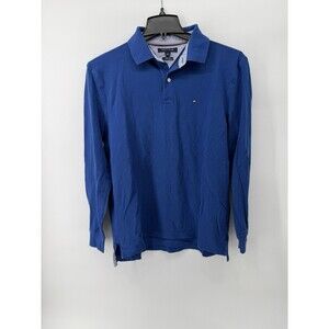 Tommy Hilfiger Polo Shirt Mens Large Blue Classic Fit Long Sleeve Collared